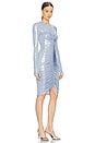 view 2 of 4 Long Sleeve V Neck Shirred Front Dress To Knee in Misty Blue