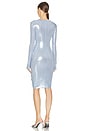 view 3 of 4 Long Sleeve V Neck Shirred Front Dress To Knee in Misty Blue