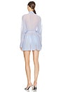 view 3 of 3 Super Oversized Boyfriend Shirt Flared Mini Dress With Bow in Misty Blue