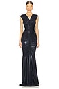 view 1 of 4 Sleeveless Deep V Neck Shirred Front Fishtail Gown in True Navy