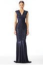 view 1 of 4 Sleeveless Deep V Neck Shirred Front Fishtail Gown in True Navy