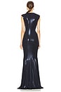 view 3 of 4 Sleeveless Deep V Neck Shirred Front Fishtail Gown in True Navy