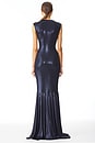 view 3 of 4 Sleeveless Deep V Neck Shirred Front Fishtail Gown in True Navy