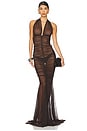 view 1 of 3 Halter Shirred Front Fishtail Gown in Espresso