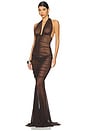 view 2 of 3 Halter Shirred Front Fishtail Gown in Espresso
