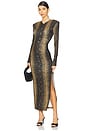 view 1 of 4 Long Sleeve Shoulder Pad Side Slit Gown in Python