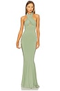 view 1 of 3 Cross Halter Fishtail Gown in Vintage Green