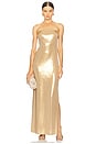 view 1 of 3 Strapless Tailored Side Slit Gown in Gold