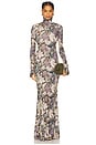 view 1 of 3 Long Sleeve Turtleneck Fishtail Gown in Autumn Leaves