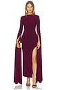 view 1 of 3 Open Back Ribbon Sleeve Wide Slit Gown in Plum