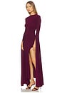 view 2 of 3 Open Back Ribbon Sleeve Wide Slit Gown in Plum