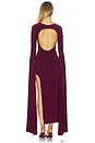 view 3 of 3 Open Back Ribbon Sleeve Wide Slit Gown in Plum