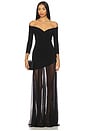 view 1 of 3 Off Shoulder Sweetheart Combo Flared Gown in Black & Black Mesh