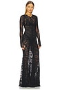 view 2 of 3 Long Sleeve V Neck Shirred Front Fishtail Gown in Black