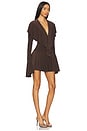 view 2 of 3 VESTIDO CURTO DE MANGA COMPRIDA COM DECOTE EM V PROFUNDO E BABADOS in Chocolate