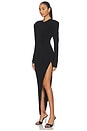 view 2 of 3 Long Sleeve Shoulder Pad V Neck Side Drape Gown in Black