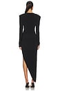 view 3 of 3 Long Sleeve Shoulder Pad V Neck Side Drape Gown in Black