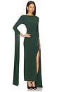 view 2 of 5 Open Back Ribbon Sleeve Wide Slit Gown in Dark Emerald