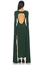 view 4 of 5 Open Back Ribbon Sleeve Wide Slit Gown in Dark Emerald