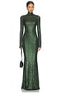 view 1 of 4 Long Sleeve Turtle Fishtail Gown in Dark Emerald
