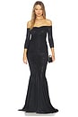 view 1 of 3 Off Shoulder Shirred Front Fishtail Gown in Black