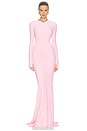 view 1 of 4 ROBE DE SOIRÉE LONG SLEEVE V NECK SHIRRED FRONT FISHTAIL in Ballet Pink