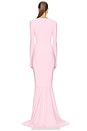 view 3 of 4 ROBE DE SOIRÉE LONG SLEEVE V NECK SHIRRED FRONT FISHTAIL in Ballet Pink