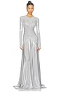 view 1 of 4 ROBE DE SOIRÉE LONG SLEEVE V NECK SHIRRED FRONT FLARED in Silver