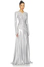 view 2 of 4 ROBE DE SOIRÉE LONG SLEEVE V NECK SHIRRED FRONT FLARED in Silver