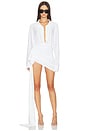 view 1 of 3 Super Oversized Shirt Side Drape Dress in Snow White