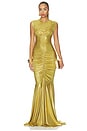 view 1 of 4 VESTIDO LARGO SIN MANGAS CON CUELLO EN V Y COLA DE SIRENA in Rich Gold
