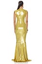 view 3 of 4 VESTIDO LARGO SIN MANGAS CON CUELLO EN V Y COLA DE SIRENA in Rich Gold