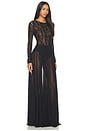 view 2 of 4 Long Sleeve Crew Flared Gown in Black & Black Mesh