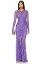 view 1 of 3 Long Sleeve V Neck Fishtail Gown in Lavender