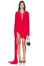view 1 of 3 Oversized Shirt Side Drape Dress With Bow in Tiger Red