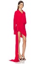 view 2 of 3 Oversized Shirt Side Drape Dress With Bow in Tiger Red