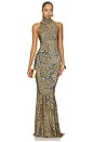 view 1 of 3 Halter Turtle Fishtail Gown in Cheetah Patch