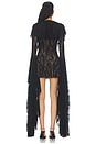view 4 of 4 BODY DE MANGA XL CON ESCOTE EN V PROFUNDO Y VOLANTES in Black & Dark Nude Mesh