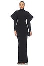 view 1 of 3 Wing Sleeve Open Back Bow Neck Gown in Black
