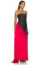 view 2 of 3 Spliced Bias Strapless Gown With Bow in Tiger Red & Black