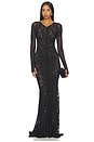 view 1 of 4 Shirred Front Fishtail Gown in Black & Dark Nude Mesh