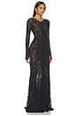 view 2 of 4 Shirred Front Fishtail Gown in Black & Dark Nude Mesh