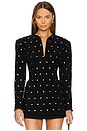 view 1 of 5 Long Sleeve Shoulder Pad V Neck Zip Front Jacket in Black Studs