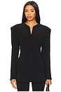 view 1 of 4 Long Sleeve Shoulder Pad V Neck Zip Front Jacket in Black