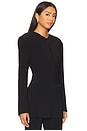 view 2 of 4 Long Sleeve Shoulder Pad V Neck Zip Front Jacket in Black