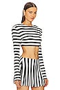 view 2 of 4 Cropped Shoulder Pad Long Sleeve Crew Top in 3/4 Stripe