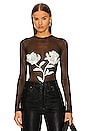 view 1 of 5 Long Sleeve Crewneck Rafia Floral Embroidered Top in Black & Snow White