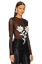 view 2 of 5 Long Sleeve Crewneck Rafia Floral Embroidered Top in Black & Snow White