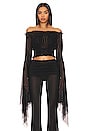 view 1 of 4 Handkerchief Sleeve Peasant Cropped Top in Black