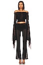 view 4 of 4 Handkerchief Sleeve Peasant Cropped Top in Black